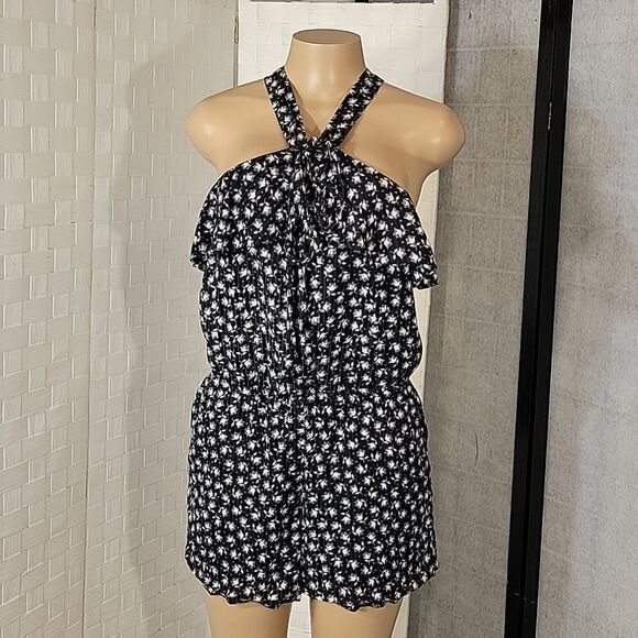 ANN TAYLOR LOFT HALTER FLORAL PRINT DESIGN TIE NECK SLEEVELESS WOMEN"S ROMPER - Picture 14 of 14